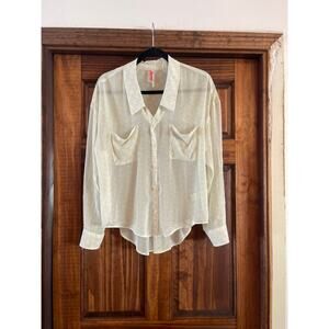 Free People convertible sleeve sheer button down oversized blouse S